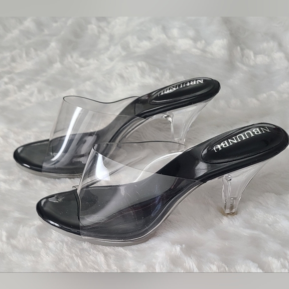 NBUUNBU - Women's Silver Clear Heels Transparent Strapless Sexy Stilletos, Sz 5 - Picture 4 of 15